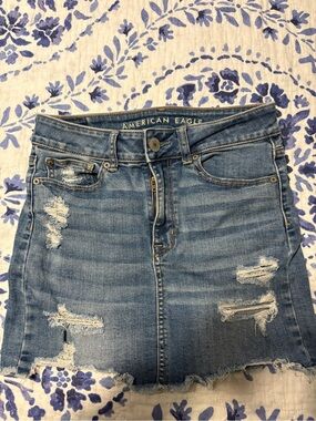 American Eagle Outfitters Distressed Blue Denim Mini Skirt